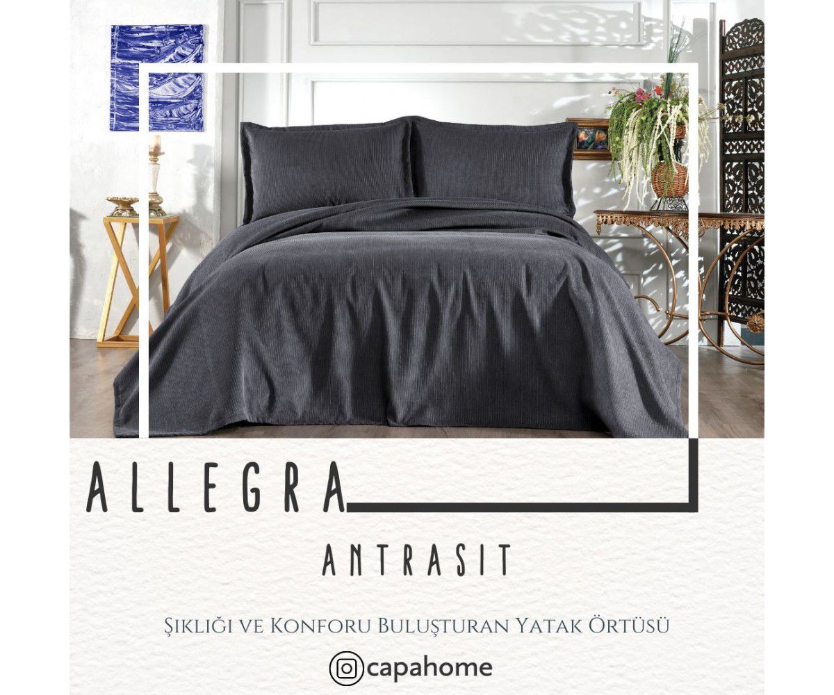 Çapa home Allegra Flat Lüks Şönil Yatak Örtüsü-koyu gri